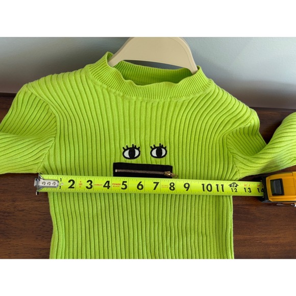Lazy Oaf Zippy Mouth Ribbed Sweater Lime Green Size Small - Picture 6 of 6